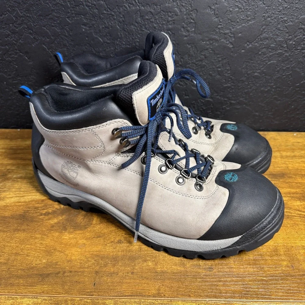 Timberland 11178 Grey Blue Leather Waterproof Hiking Boots Mens Size 12M